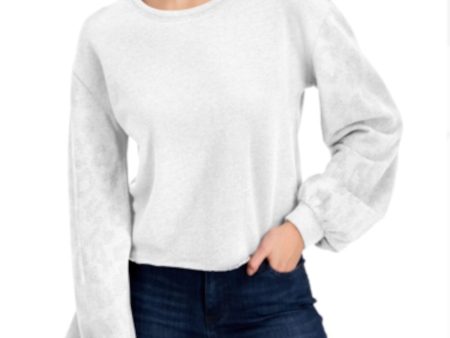 INC Womens White Embellished Sweatshirt Long Sleeve Crew Neck Sweatshirt Fashion