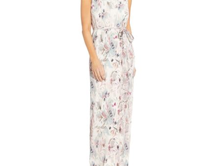 AIDAN MATTOX Womens Textured Floral Sleeveless Jewel Neck Full-Length Party Gown Dress Online Hot Sale