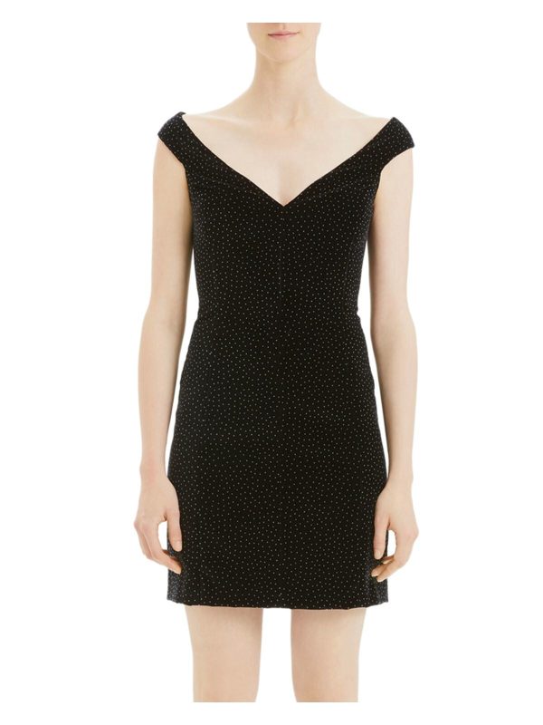 THEORY Womens Black Zippered Polka Dot Velvet Sleeveless V Neck Short Evening Body Con Dress Online now