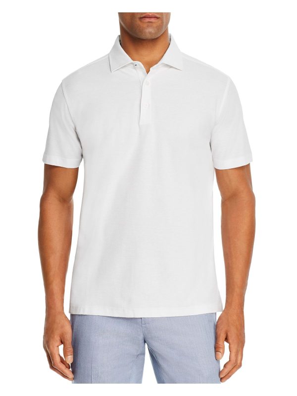 DYLAN GRAY Mens White Short Sleeve Classic Fit Cotton Polo on Sale