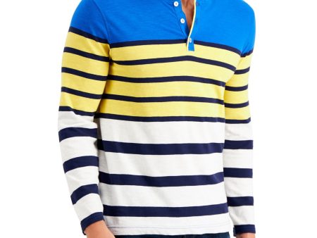 CLUBROOM Mens Blue Striped Classic Fit Henley Shirt For Cheap