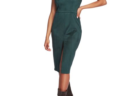 1. STATE Womens Green Slitted Spaghetti Strap V Neck Midi Party Dress Supply