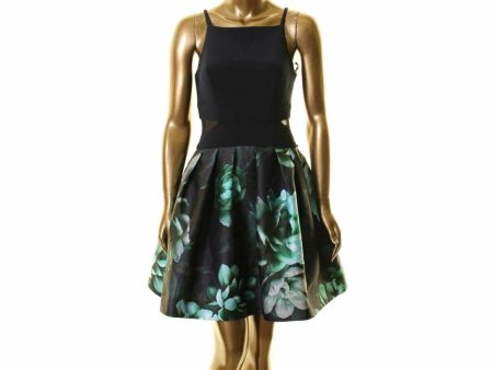 XSCAPE Womens Blue Floral Sleeveless Halter Mini Party Fit + Flare Dress Online