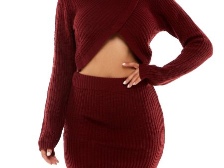 ALMOST FAMOUS Womens Maroon Knit Ribbed Fitted Above The Knee Pencil Skirt Online