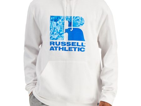 RUSSELL ATHLETIC Mens Santiago White Graphic Draw String Hoodie Cheap