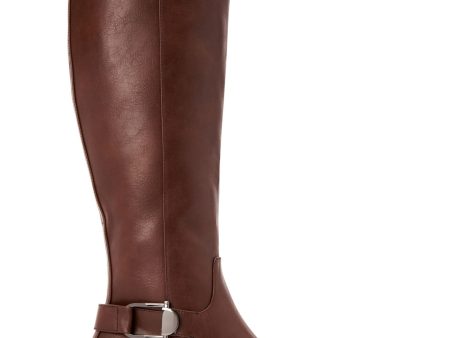 ALFANI Womens Brown Wide Calf  Arch Support Cushioned Buckle Accent Kallumm Round Toe Block Heel Zip-Up Riding Boot M For Sale