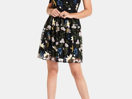 ADRIANNA PAPELL Womens Black Sequined Embroidered Floral V Neck Cocktail Dress For Discount