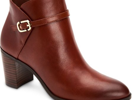 ALFANI Womens Brown Buckle Accent Cushioned Nadenne Almond Toe Block Heel Zip-Up Leather Booties M Hot on Sale