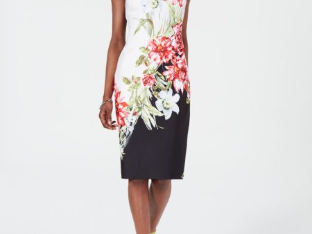 ADRIANNA PAPELL Womens Floral Sleeveless Square Neck Midi Cocktail Body Con Dress Sale