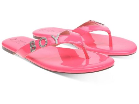 WILD PAIR Womens Pink Rhinestone Fantasia Round Toe Slip On Thong Sandals Shoes M Hot on Sale