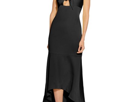 AIDAN AIDAN MATTOX Womens Black Cut Out Tie V-back Zippered Sleeveless Sweetheart Neckline Midi Evening Hi-Lo Dress For Cheap