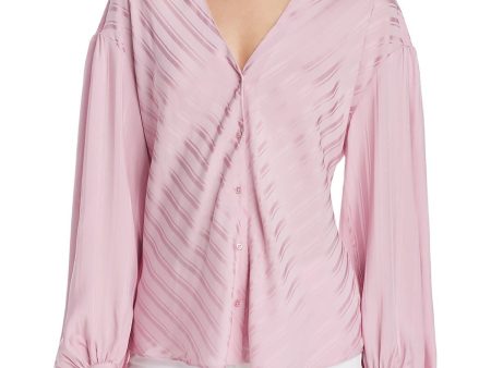 JOIE Womens Pink Striped Long Sleeve V Neck Evening Blouse on Sale