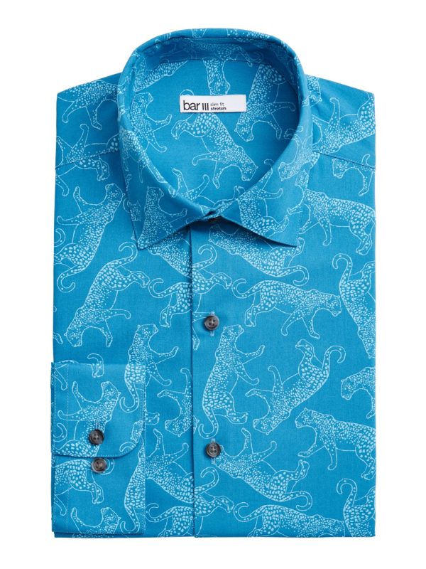 BAR III Mens Teal Spread Collar Slim Fit Button Down Shirt For Sale