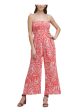 CALVIN KLEIN Womens Coral Smocked Tie Printed Spaghetti Strap Square Neck Cropped Jumpsuit Discount