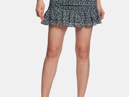 1. STATE Womens Blue Ruffled Ruched Seam Floral Short Skirt Supply