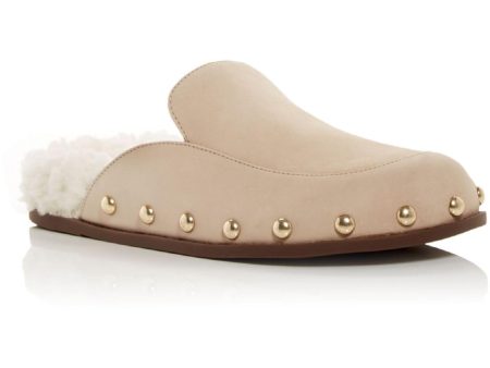 AQUA Womens Beige Studded X Scout Round Toe Slip On Suede Mules B Online Hot Sale