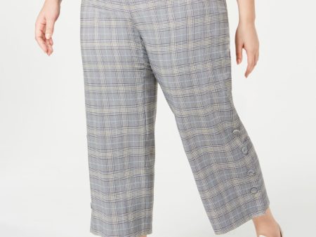 BAR III Womens Black Plaid Wide Leg Pants Discount