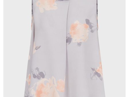 EMPORIO ARMANI Womens Silver Silk Floral Sleeveless Evening Blouse Online now