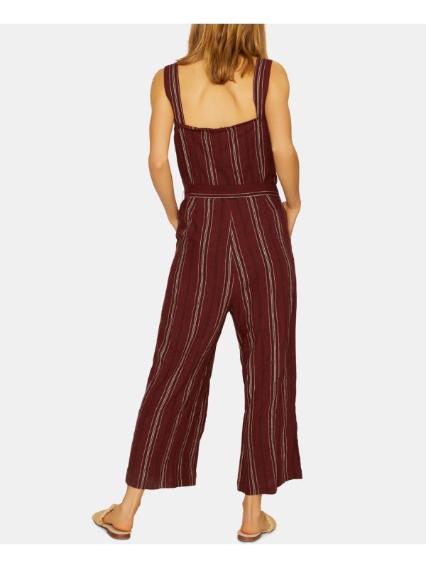 SANCTUARY Womens Brown Striped Sleeveless V Neck Wide Leg Jumpsuit For Sale