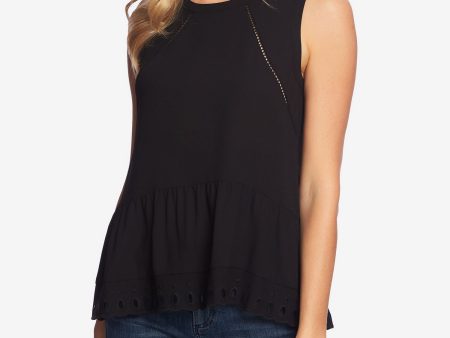 1. STATE Womens Black Eyelet Sleeveless Crew Neck Peplum Top Fashion