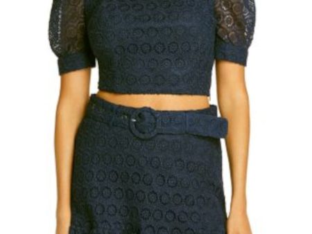 AQUA Womens Navy Lace Belted Pleated Floral Mini Party Pencil Skirt Fashion