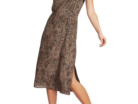 1. STATE Womens Brown Lace Animal Print Spaghetti Strap V Neck Maxi Party Shift Dress Hot on Sale