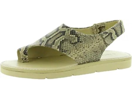 VINCE. Womens Green Snake Print Toe Ring Adjustable Asymmetrical Padded Olsen Round Toe Leather Slingback Sandal M Supply