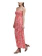 CALVIN KLEIN Womens Coral Smocked Tie Printed Spaghetti Strap Square Neck Cropped Jumpsuit Discount