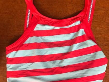 DKNY Women s Red Striped Nylon High Neck Swimwear Top Online now