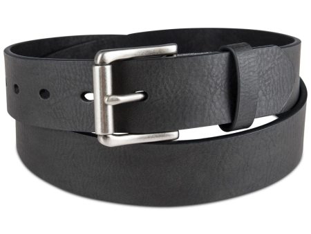 SUN STONE Mens Black Adjustable Logo Faux Leather Dress Belt For Cheap