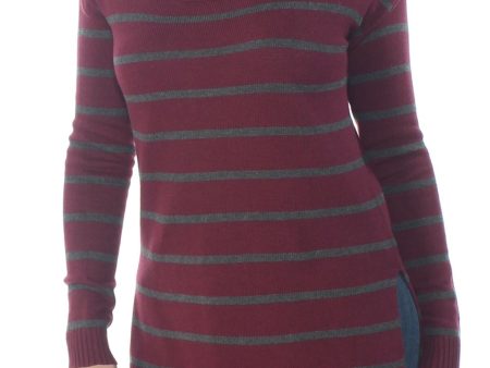 ARIZONA Womens Burgundy Striped Long Sleeve Scoop Neck Sweater Supply