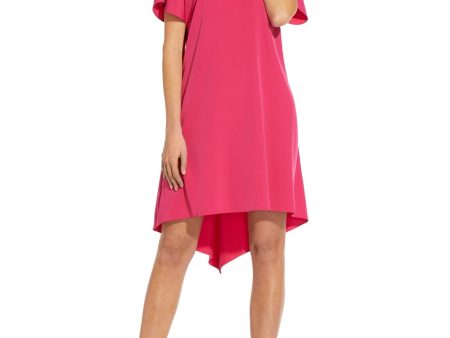 ADRIANNA PAPELL Womens Pink Short Sleeve Boat Neck Below The Knee Evening Hi-Lo Dress For Sale