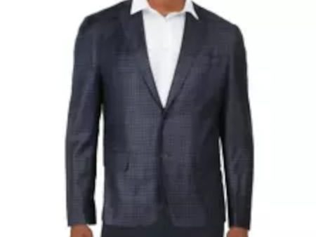 THE MENS STORE Mens Navy Single Breasted, Gradient Check Slim Fit Suit Separate Blazer Jacket Fashion