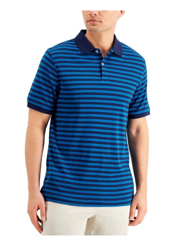 CLUBROOM Mens Interlock Teal Striped Classic Fit Stretch Polo on Sale