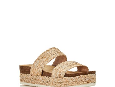 AQUA Womens Beige 1  Platform Raffia Strappy Woven Kimbo Round Toe Wedge Slip On Slide Sandals Shoes M For Discount