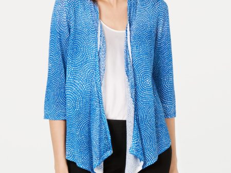 ALFANI Womens Blue Printed Long Sleeve Open Cardigan Sweater Online Sale