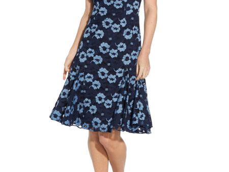 ADRIANNA PAPELL Womens Lace Floral Sleeveless Jewel Neck Above The Knee Party Fit + Flare Dress Online Sale