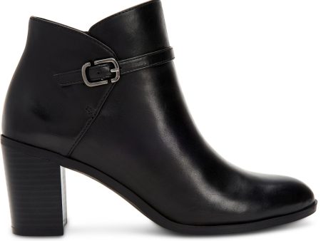 ALFANI Womens Black Buckle Accent Cushioned Nadenne Almond Toe Block Heel Zip-Up Leather Booties M on Sale