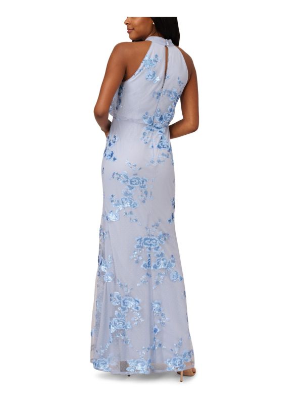 ADRIANNA PAPELL Womens Light Blue Zippered Slitted Keyhole Back Lined Sleeveless Mock Neck Full-Length Evening Gown Dress Online