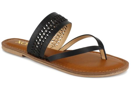 XOXO Womens Black Microfiber Weave Robby Round Toe Slip On Thong Sandals Shoes Online Sale