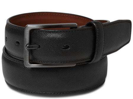 PERRY ELLIS Mens Black Double Loop Leather Dress Belt For Discount