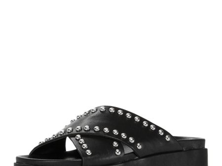 AQUA Womens Black Cushioned Studded Krisa Round Toe Platform Slip On Slide Sandals Shoes M Discount