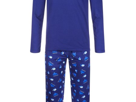 FAMILY PJs Blue Solid Long Sleeve Straight leg Everyday Pajamas Online Sale