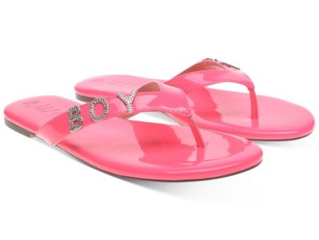 WILD PAIR Womens Pink Rhinestone Fantasia Round Toe Slip On Thong Sandals Shoes on Sale