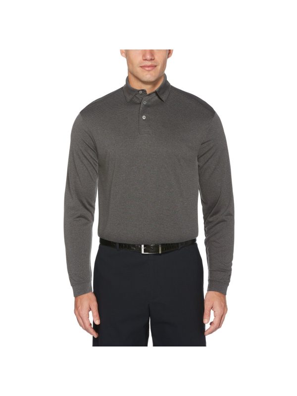 HYBRID APPAREL Mens Black Pinstripe Long Sleeve Polo Fashion