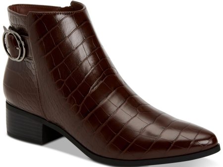 ALFANI Womens Brown Crocodile Slip Resistant Cushioned Buckle Accent Olalla Almond Toe Block Heel Zip-Up Booties M Online