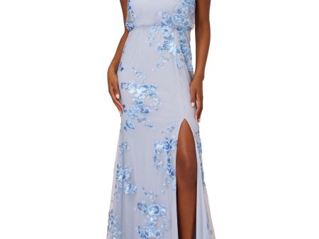 ADRIANNA PAPELL Womens Light Blue Zippered Slitted Keyhole Back Lined Sleeveless Mock Neck Full-Length Evening Gown Dress Online