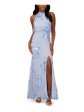 ADRIANNA PAPELL Womens Light Blue Zippered Slitted Keyhole Back Lined Sleeveless Mock Neck Full-Length Evening Gown Dress Online