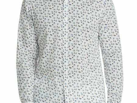 MICHAEL KORS Mens White Floral Long Sleeve Slim Fit Button Down Cotton Cotton Shirt Discount