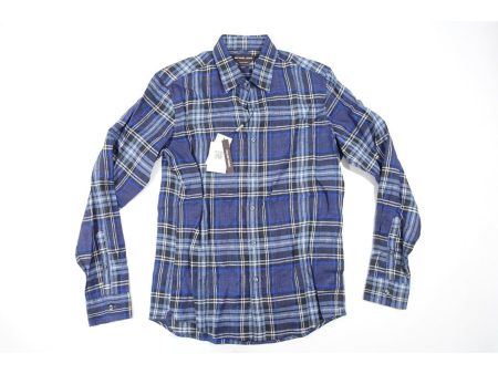 MICHAEL KORS Mens Blue Plaid Long Sleeve Collared Slim Fit Button Down Shirt Online now